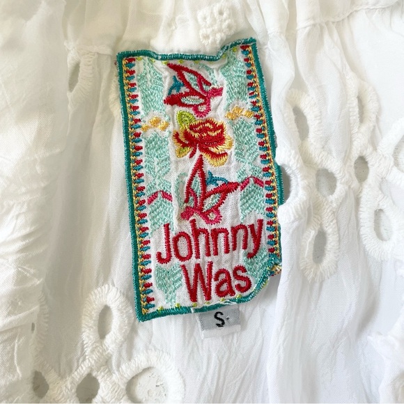 JOHNNY WAS White Eyelet Lace Mini Bay Doll Dress Swim Coverup With Slip Size S - Picture 7 of 11